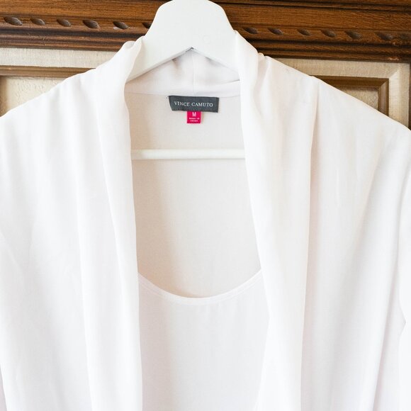 Vince Camuto Size Medium White Blush Draped Surplice Blouse Long Sleeve Chiffon - Picture 3 of 8